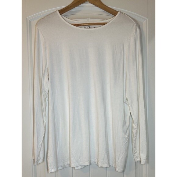 Chicos True Color Tees Shirt SZ 3 Ivory Cotton Blend Scoop Neck Top - Picture 1 of 7